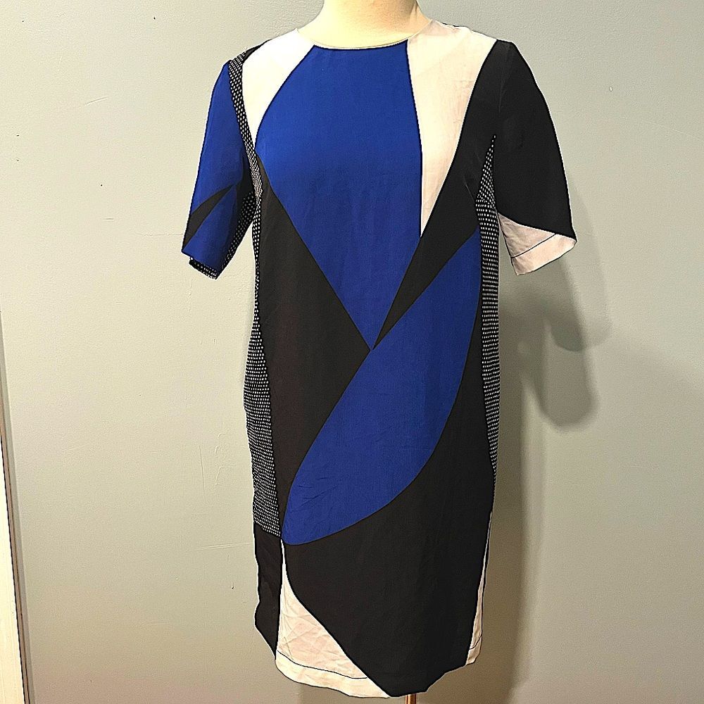 Mossimo Blue & Black Geometric Colorblock Dress with Pockets Size Small